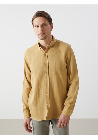 Lcw Vision Sarı Slim Fit Uzun Kollu Armürlü Erkek Gömlek