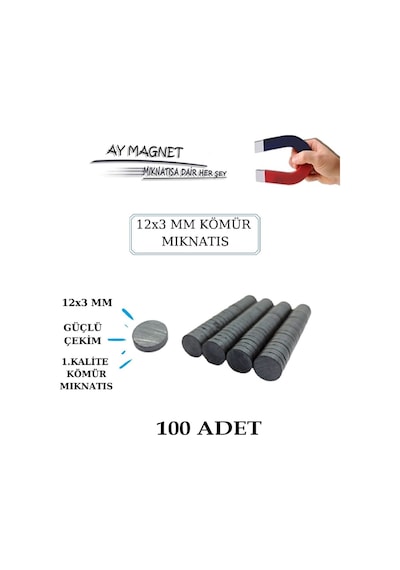 100 Adet 12mmx3mm Yuvarlak Kömür Miknatis-duvar Süsü-nikah Şekeri