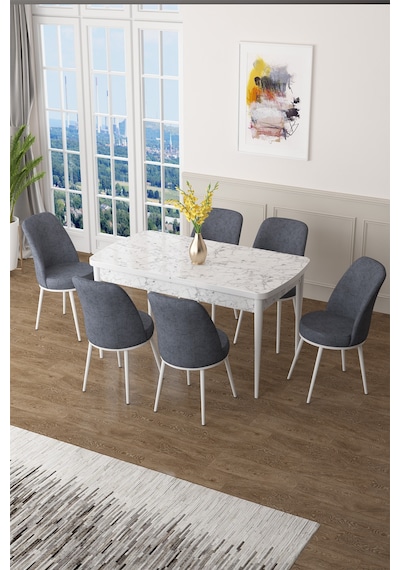 Canisa Zen Serisi 80x132 Mdf Açılabilir Beyaz Mermer Desen Masa Takımı Ve 6 Füme Sandalye Masa Beyaz Mermer Desenli Sandalyeler Füme Canisa Zen Serisi 80x132 Mdf Açılabilir Beyaz Mermer Desen Masa Takımı Ve 6 Füme Sandalye Masa Beyaz Mermer Desenli Sandalyeler Füme