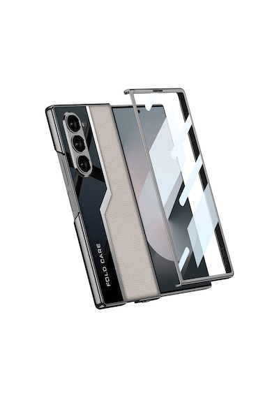 Galaxy Z Fold 6 Uyumlu Kılıf Ultra İnce Kamera Korumalı Pc + Deri Arka Yüzey Zore Kıpta Poligan Kapa Siyah