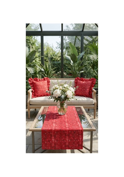 2 Adet %100 Pamuk Simli Kırmızı Desenli Fırfırlı Kırlent Kılıfı 40x40 Kırmızı - 900619166 Kırmızı
