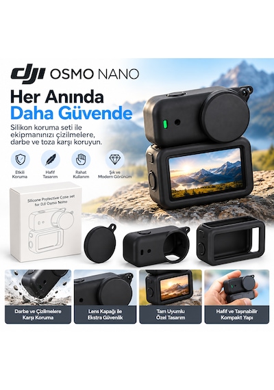 Teknoroket Djı Osmo Nano Silikon Kılıf Seti Kamera + Ekran Koruma + Lens Kapağı Siyah