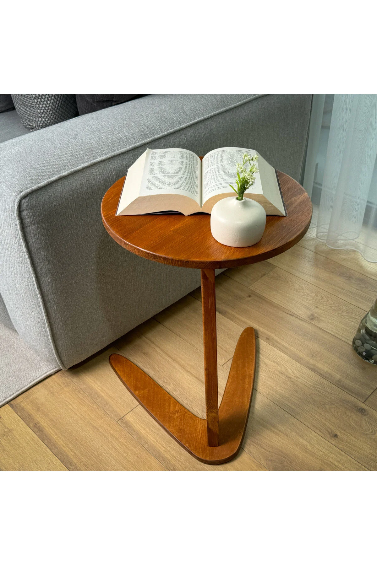 Furnirem Masif Çam Ahşap Z Sehpa Kanepe Yanı Modern Sehpa 40x55 Cm Kestane