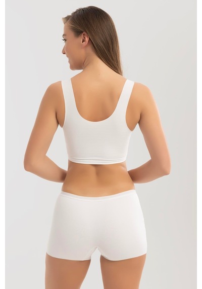 Basic Lazer Kesim Dikişsiz Kadın Boxer Külot 3'lü Paket Beyaz Beyaz