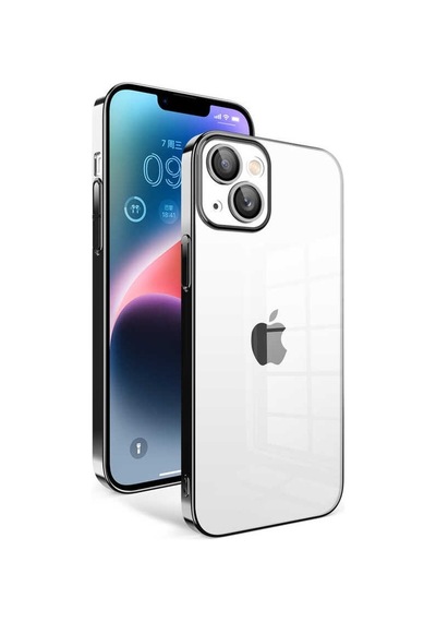 Apple Uyumlu iPhone 14 Plus ile Kapak Lens Korumalı Arkası Şeffaf Sert Mika Kılıf - Siyah