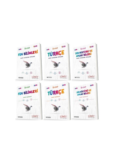 Limit 8. Sınıf Fen + Türkçe + Din Konu Föyleri + Soru Seti 6 Kitap 2023