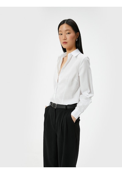 Koton Slim Fit Gömlek Uzun Kollu Düğmeli Beyaz 4sak60260uw Beyaz