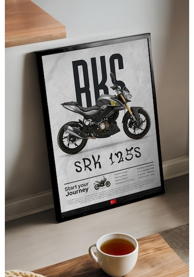 Rks Srk 125 S Siyah Ahşap Çerçeveli Poster, Dekoratif Motosiklet Duvar Tablosu