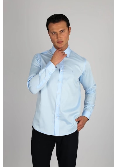 Lorenzo Mazzoli Lm375 C 551 A.mavi Pamuk Saten Comfort Fit Erkek Gömlek A.mavi