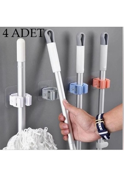 4 Adet Yapışkanlı Paspas Tutucu Mop Tutusu Fırça Mop Askısı Yapışkanlı Banyo Askı Diğer