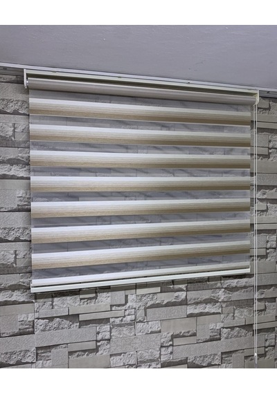 Krem Kahve Geçişli Zebra Perde(Etek Düz)