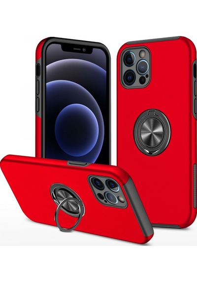 Apple Uyumlu iPhone 12 Pro Uyumlu Kılıf Elit Yüzüklü Kapak - Kırmızı
