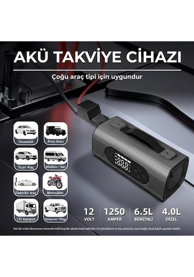 S8 6'sı 1 Arada Akü Takviye Ve Hava Kompresörü 150 Psı Araç Jump Starter, Vakum Özellikli, Po