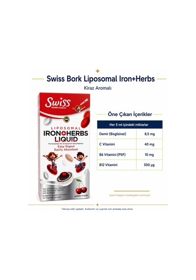 Swiss Bork Liposomal Iron + Herbs Kiraz Aromalı Sıvı Takviye