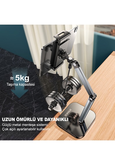 İpad Uyumlu Tablet Ve Telefon Tutucu Metal Masa Kelepçeli 360 Stand