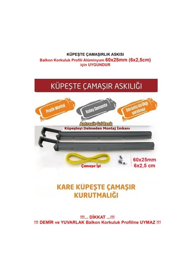 Balkon Çamaşır Kurutma Askısı Alm.küpeşte Askılığı Kare 60 30 Antrasit