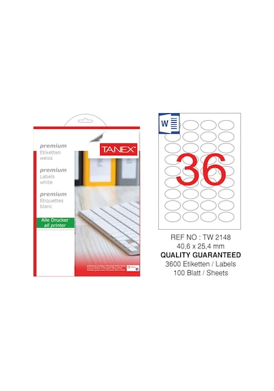 Tanex Tw-2148 - 40.6 X 25.4 MM Laser Etiket 100 Adet