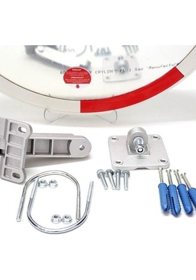 Trafik Güvenlik Aynası 80 Cm Kırmızı-beyaz Ve 2 M Galvaniz Flanşlı Direk Set