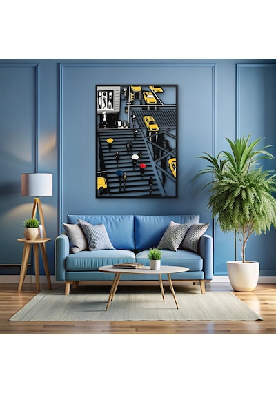 Yağmurlu Şehirde Yaya Geçidi - Metal Tablo - Dec0374 58 X 80 Cm Çok Renkli