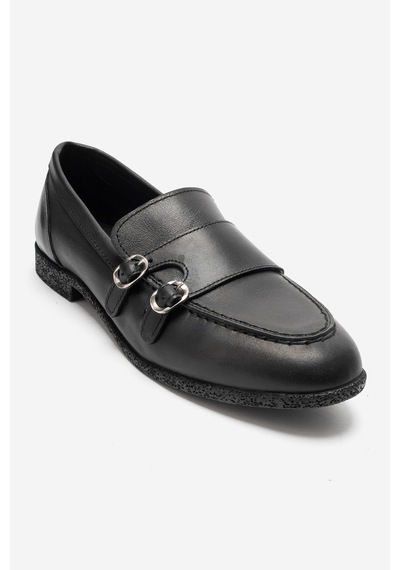 Luvi Shoes Daly Siyah Cilt Hakiki Deri Tokalı Kadın Loafer Ayakkabı