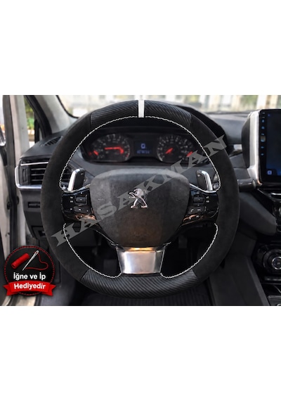 Peugeot 408 Dikme Direksiyon Kılıfı Alcantara Süet Mat Karbon Beyaz Yüzük Ve Dikiş 2022-2024