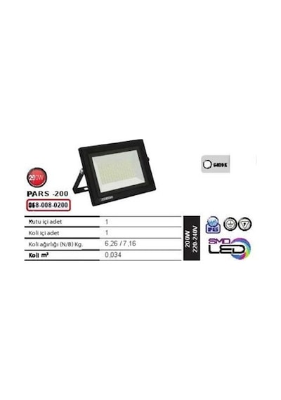 Horoz Pars-200 200w Ledli Projektör