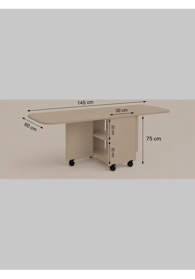 Açılır Katlanır Yemek Masası Oval Masa Mdf Krem