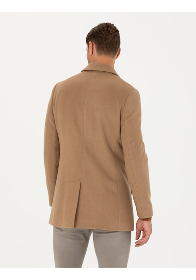 Pierre Cardin Camel Yün Karışımlı Ekstra Slim Fit Kaşe Kaban 50270887-vr015