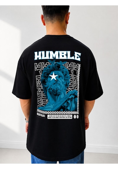 525 Oversize Sırt Baskılı Streetwear Unisex T-shirt Humble Siyah