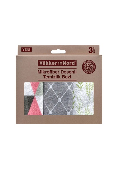 Vakker Nord Mikrofiber Desenli Temizlik Bezi 3'lü - 7 Adet Tarı 3 Beden