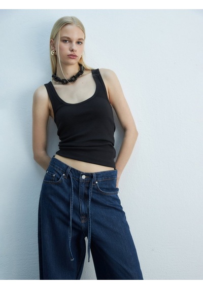 LTB Fitilli Yuvarlak Yaka Basic Siyah Atlet