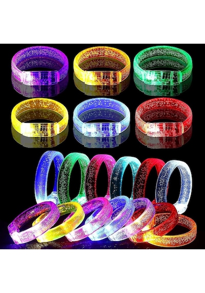 Led Işıklı Pilli Işıklı Rengarenk Kalın Bileklik Işıklı Bilezik Karışık Renk 1 Adet +3