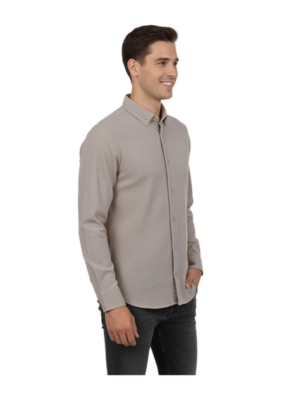 Advante Erkek Spor Slim Fit Uzun Kol Petek Fitilli Gömlek Bgl-st04824 Bej