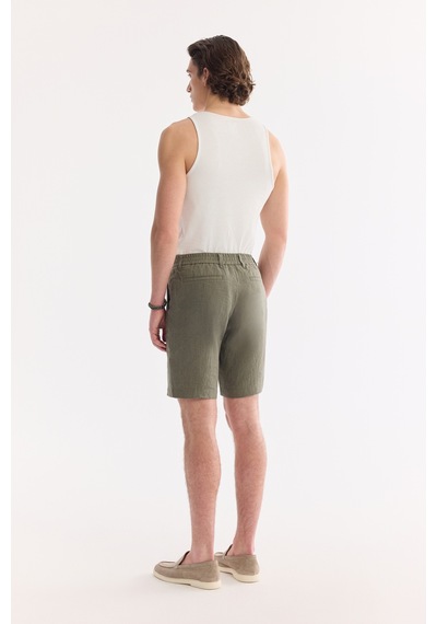 Avva Erkek Haki Beli Lastikli %100 Keten Relaxed Fit Şort B003732