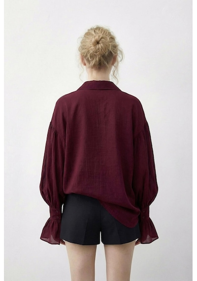Shade Kadın Fırfır Manşet Detaylı Oversize Gömlek 533 60286029 - Bordo