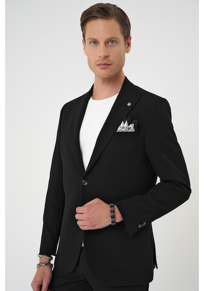Efor Slim Fit Kırlangıç Yaka Torba Cep Çift Yırtmaç Casual Siyah Ceket C 700 Siyah