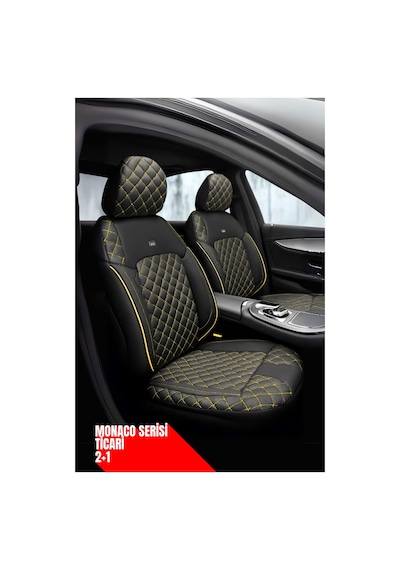 Fiat Linea 2013 Ticari Araç 2+1 Uyumlu Monaco Serisi Eviza Koltuk Kılıfı Siyah/sarı, Kolay Montaj