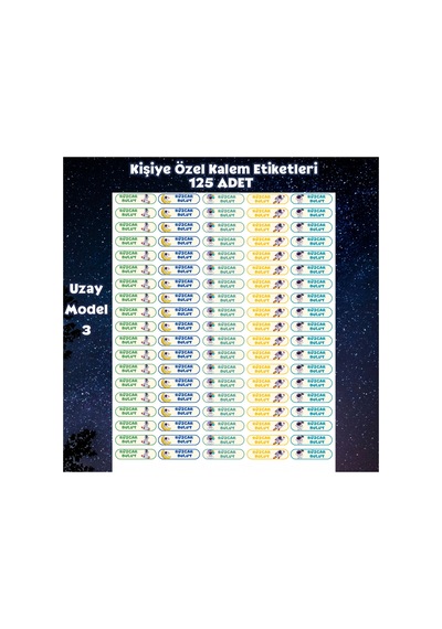 Kişiye Özel Uzay Temalı Kalem Etiketi 125 Adet - İsim Yazılı Sticker Diğer