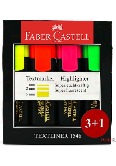 Faber Castell Fosforlu Kalem Sarı Pembe Yeşil Turuncu 3+1 Çok Renkli