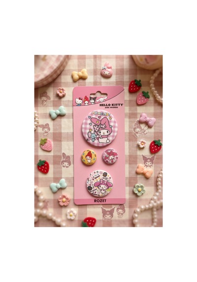Kuromi & Hello Kitty Lisanslı 4'lü Rozet Set Çok Renkli 40732186