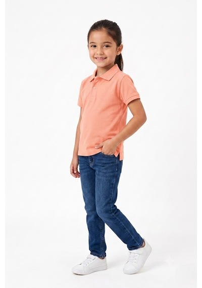 Nacar Store Unisex Çocuk Polo Yaka Kısa Kollu Lakost Tişört Okula Dönüş Somon