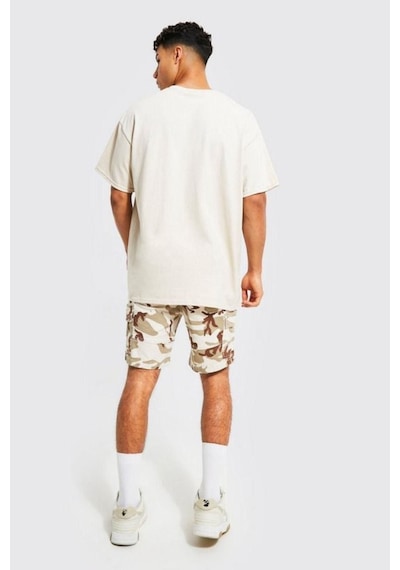 Altamira Erkek Bej Monte Carlo Baskılı Oversize Tshirt 001