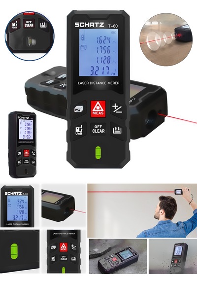 Schatz 100 Metre Lazerli Mesafe Ölçer Kırmızı Işık Lazermetre Siyah
