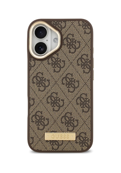 Apple Uyumlu iPhone 17 Kılıf Guess Lisanslı M-safeli 4g Desenli Pu Metal Plaka Klasik Logolu Kahverengi Kahverengi