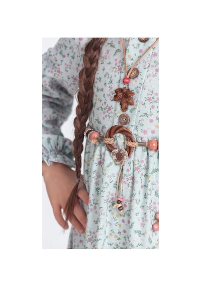 Mnk Baby & Kids Müslin Kumaş Kız Çocuk Uzun Kol Tesettür Elbise M00705 Açık Yeşil