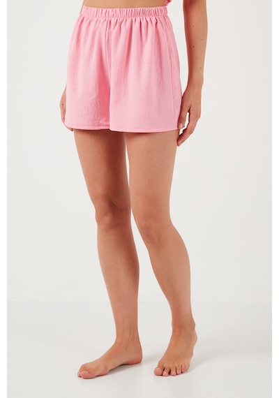 Lela Gömlek Yaka Beli Lastikli Kısa Kollu Şortlu Bayan Pijama Takımı 611Pt00123 Pembe