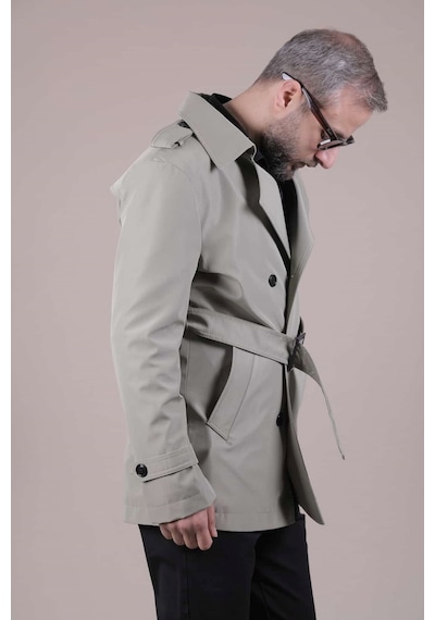 Ohepmoda Slim Fit Kemerli Erkek Trençkot Su Yeşili