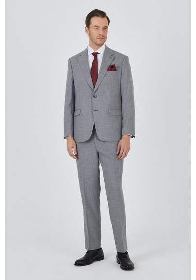 İmza Gri Mono Yaka Esnek 4 Drop Comfort Fit Classic Takım Elbise 1001250159 Gri