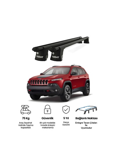 Trio-ı Jeep Cherokee 2014 Ve Üstü Uyumlu Siyah Kilitli Ara Atkı 135cm Port Bagaj Tavan Barı