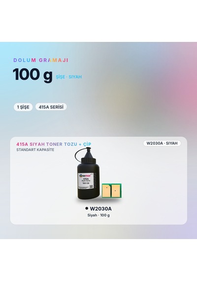 Hp 415a W2030a Toner Tozu + Çip Siyah 100gr / Color Laserjet Pro M454 / M479 Enterprise M455 / M480